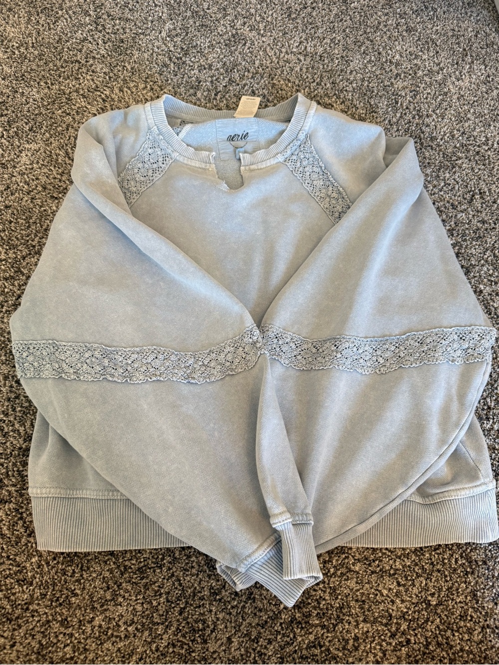 aerie Light Blue Lace-Shoulder Pullover